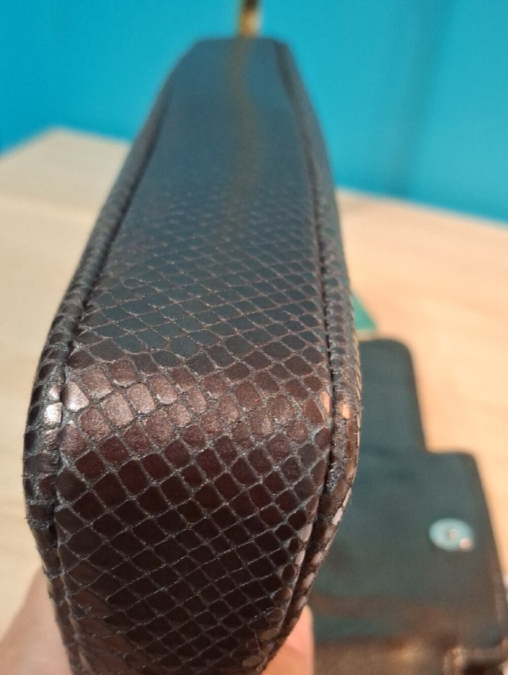 Brighton Bronze Snake Embossed Studded Clutch with Heart Charm - Picture 14 of 14